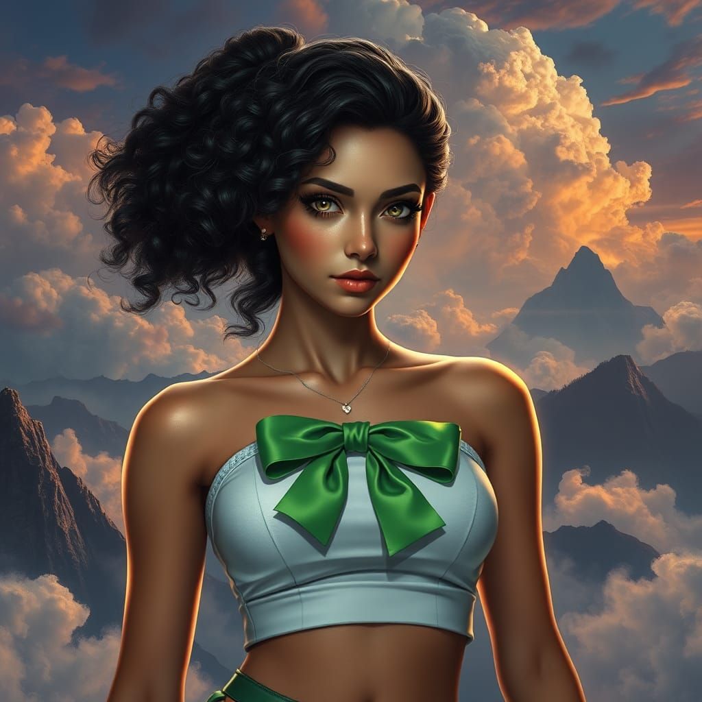 Dreamlike Portrait of a Woman with Curly Hair