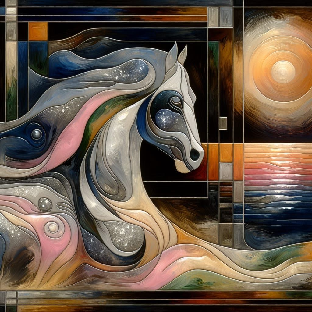 Cubist Horse in Translucent Marble, Surrealist Abstract Art
