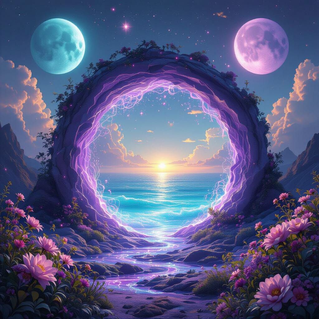 Lilac Portal to Turquoise Ocean World