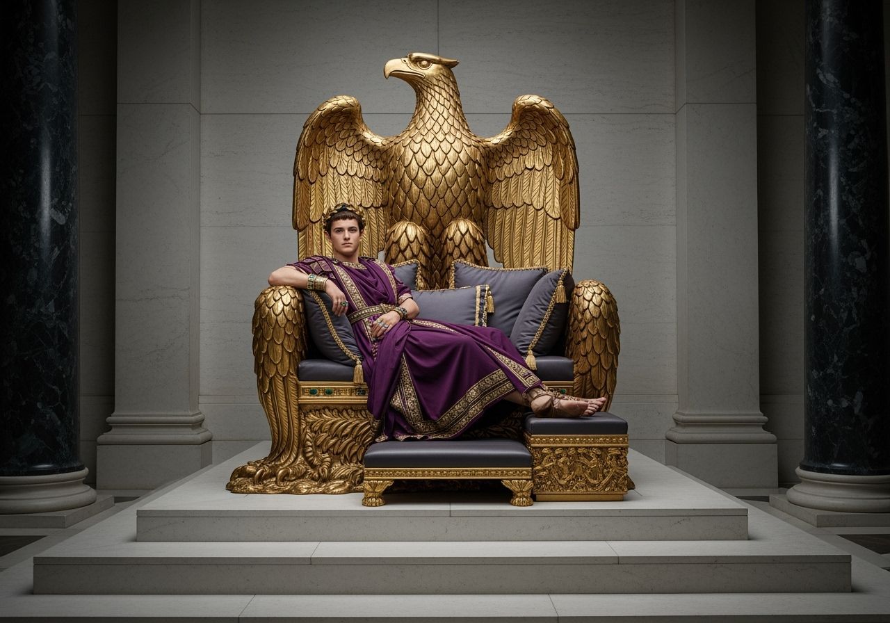 Young Emperor Nero on Eagle Throne in Palace