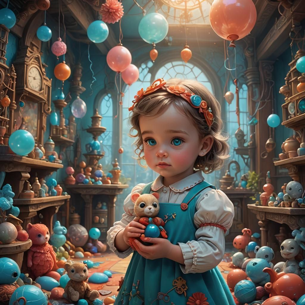 Cute Baby Girl with Blue Eyes in Dreamy Setting