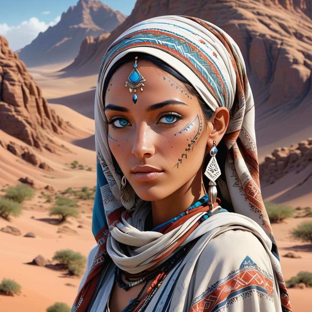 Amazigh Girl Portrait in Miyazaki-Inspired Desert Scene