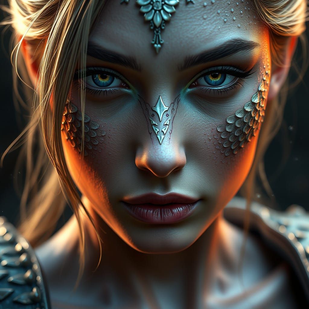 Fantastical Woman Beauty in Intricate Scales
