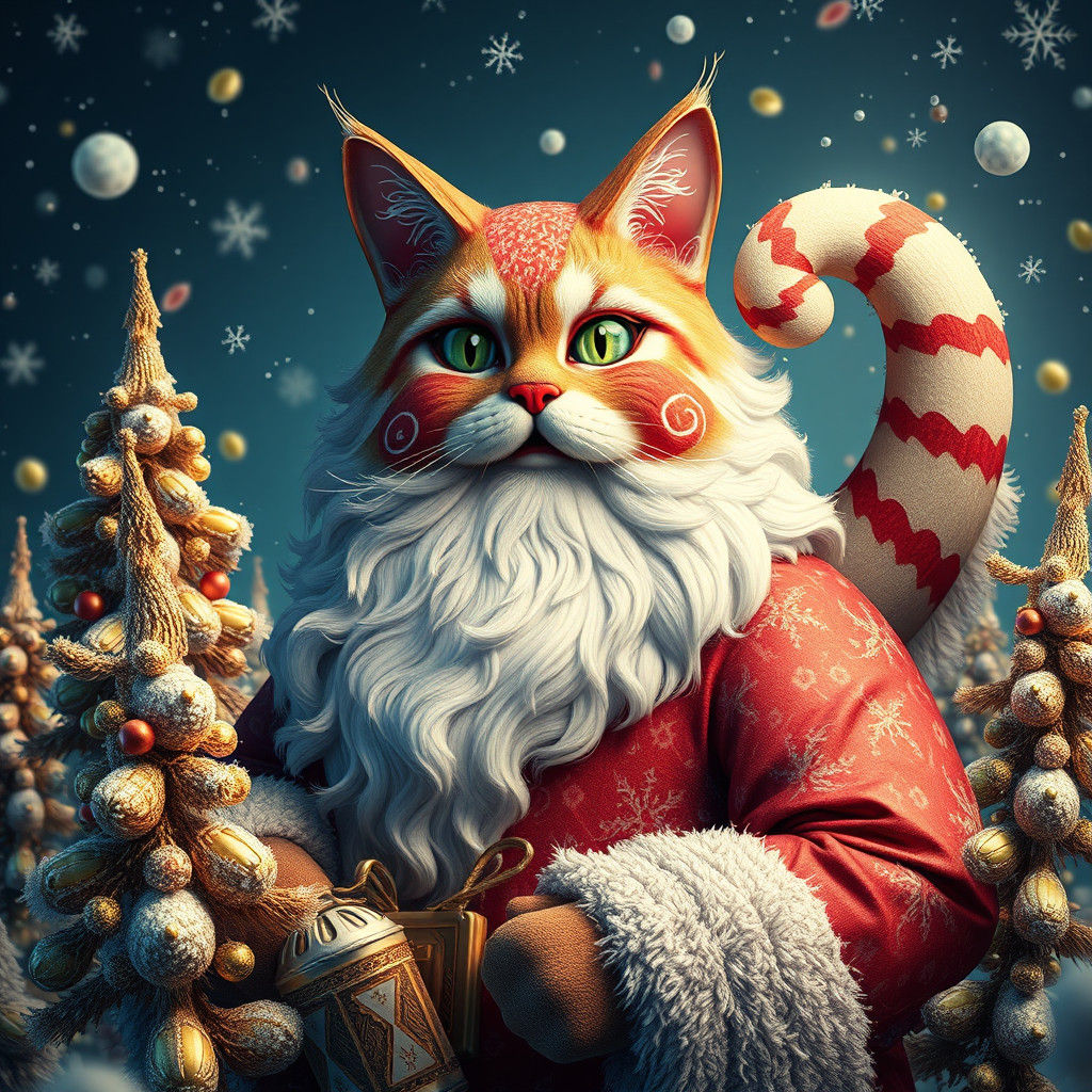 Cat Santa Claus Cake in Fantasy Art Style