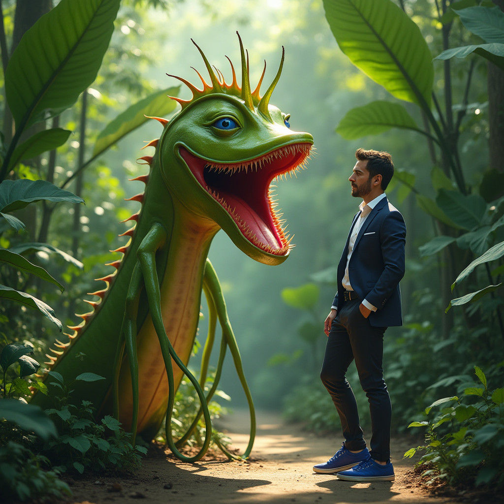 Carnivorous Plant Flirting with Man in Nature