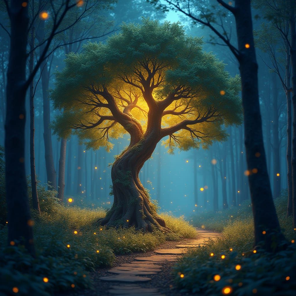 Mystical Forest with Glowing Tree: Matte Painting