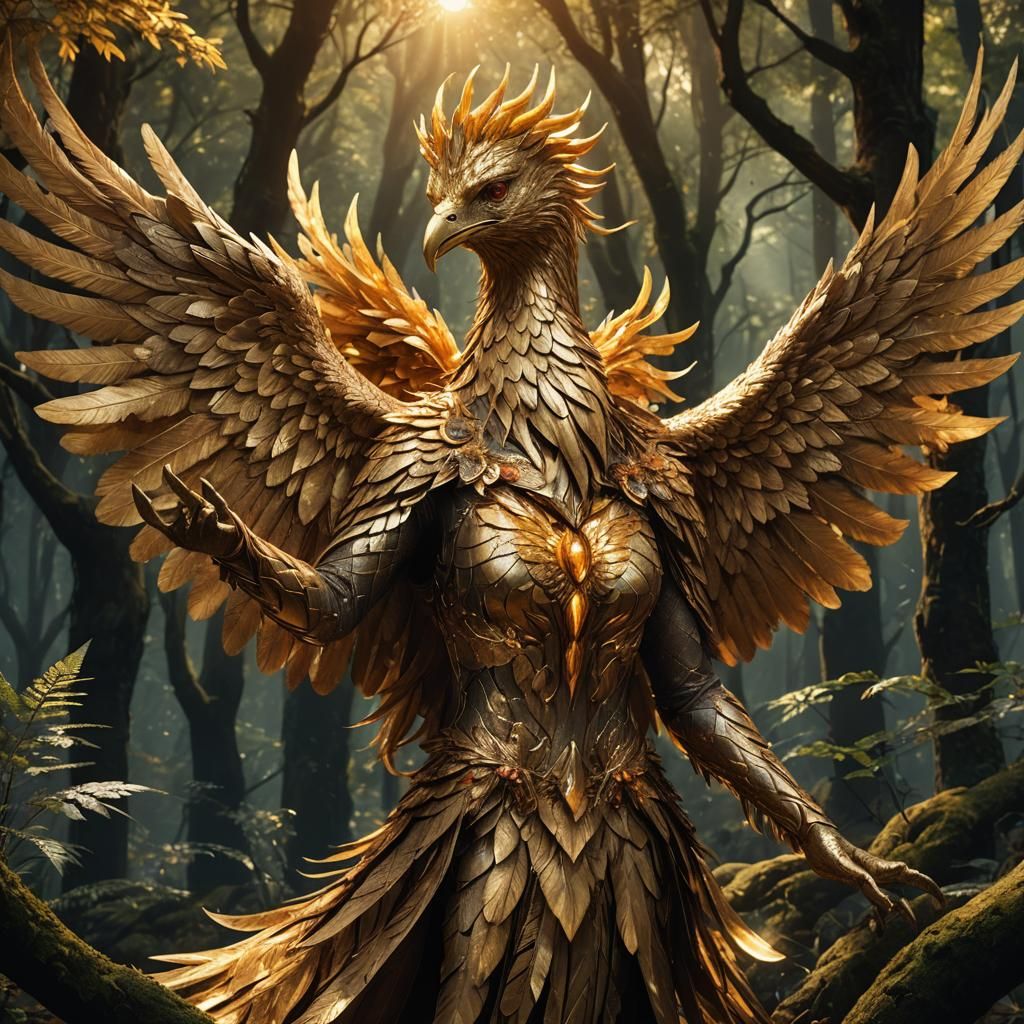 Golden Phoenix Cleansing a Dark Forest, Cel-Shaded Art