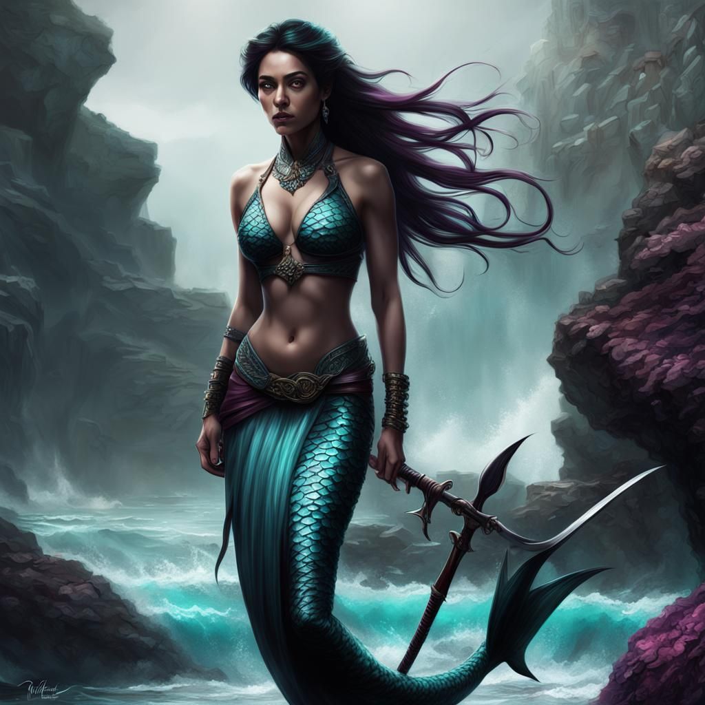 Mermaid Assassin with Flowing Fins in Digital Painting