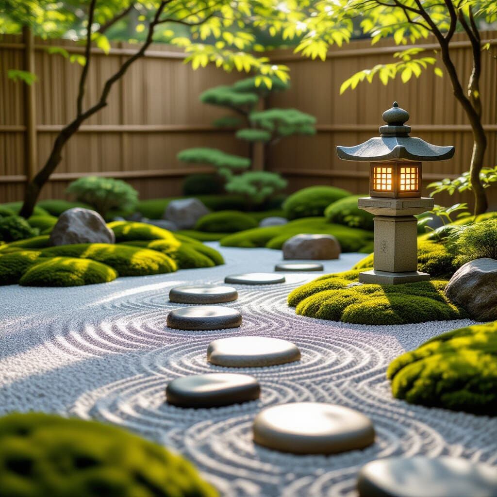 Serene Zen Garden in Natural Light Photography