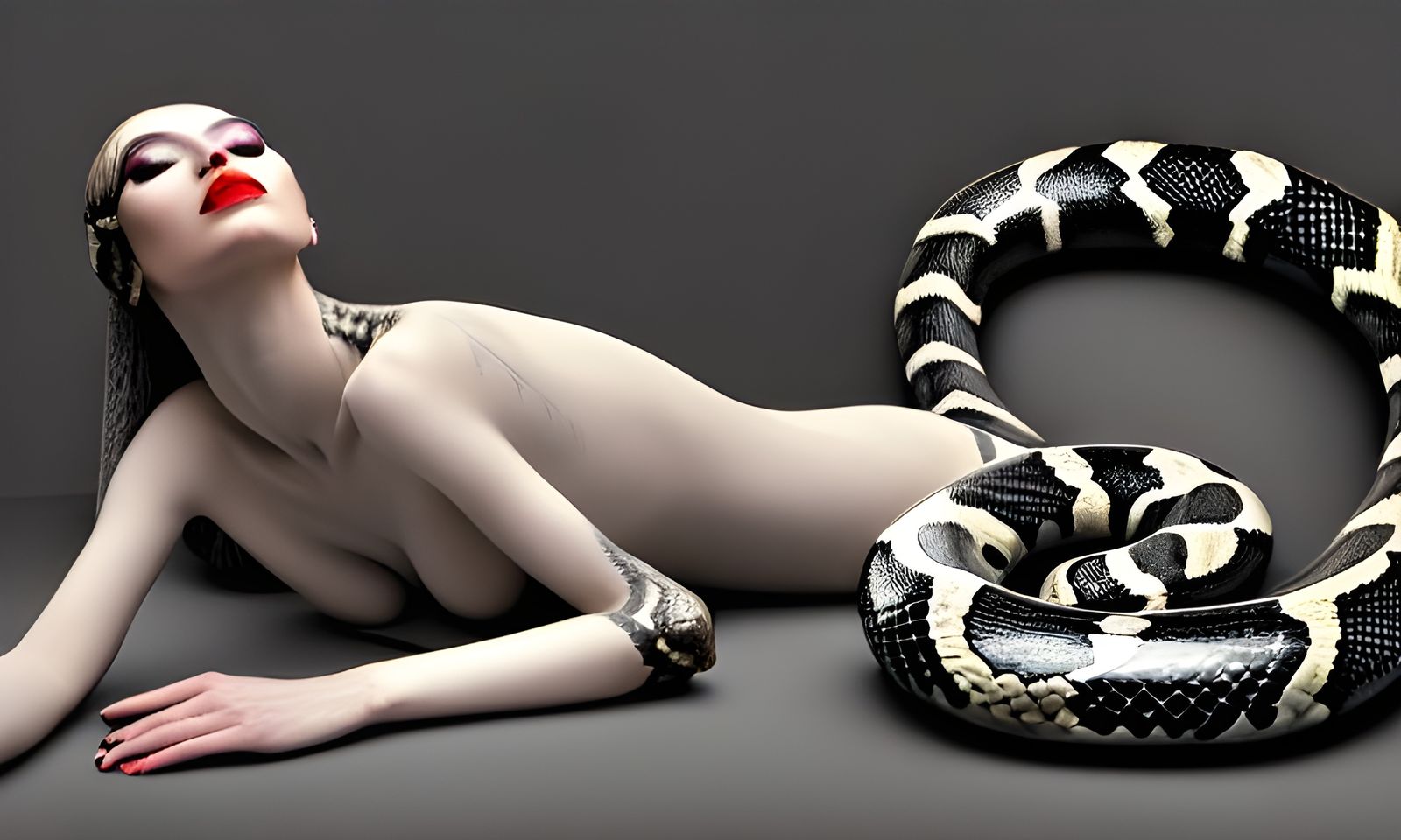 Serpentine Beauty: Ominous Portrait of a Snake Woman