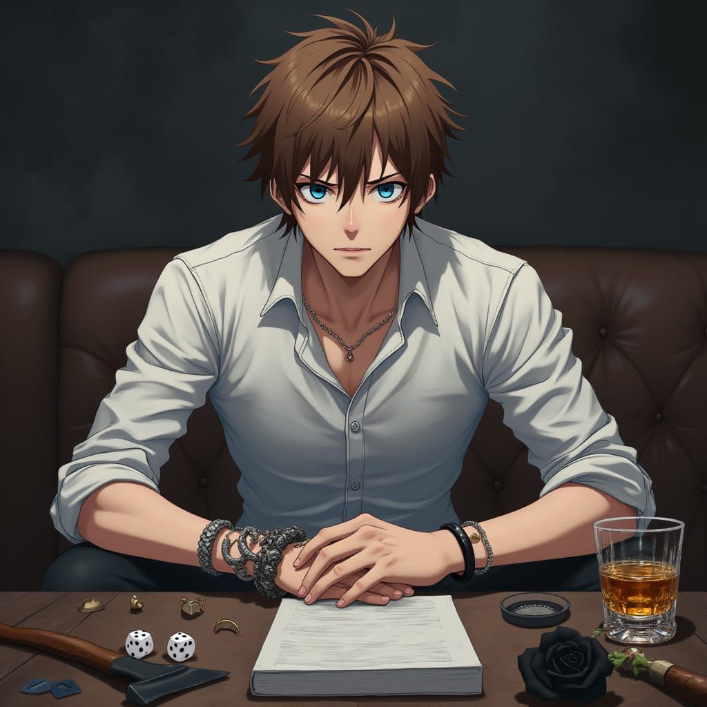 Depressed Anime Man with Rose in Manga Style