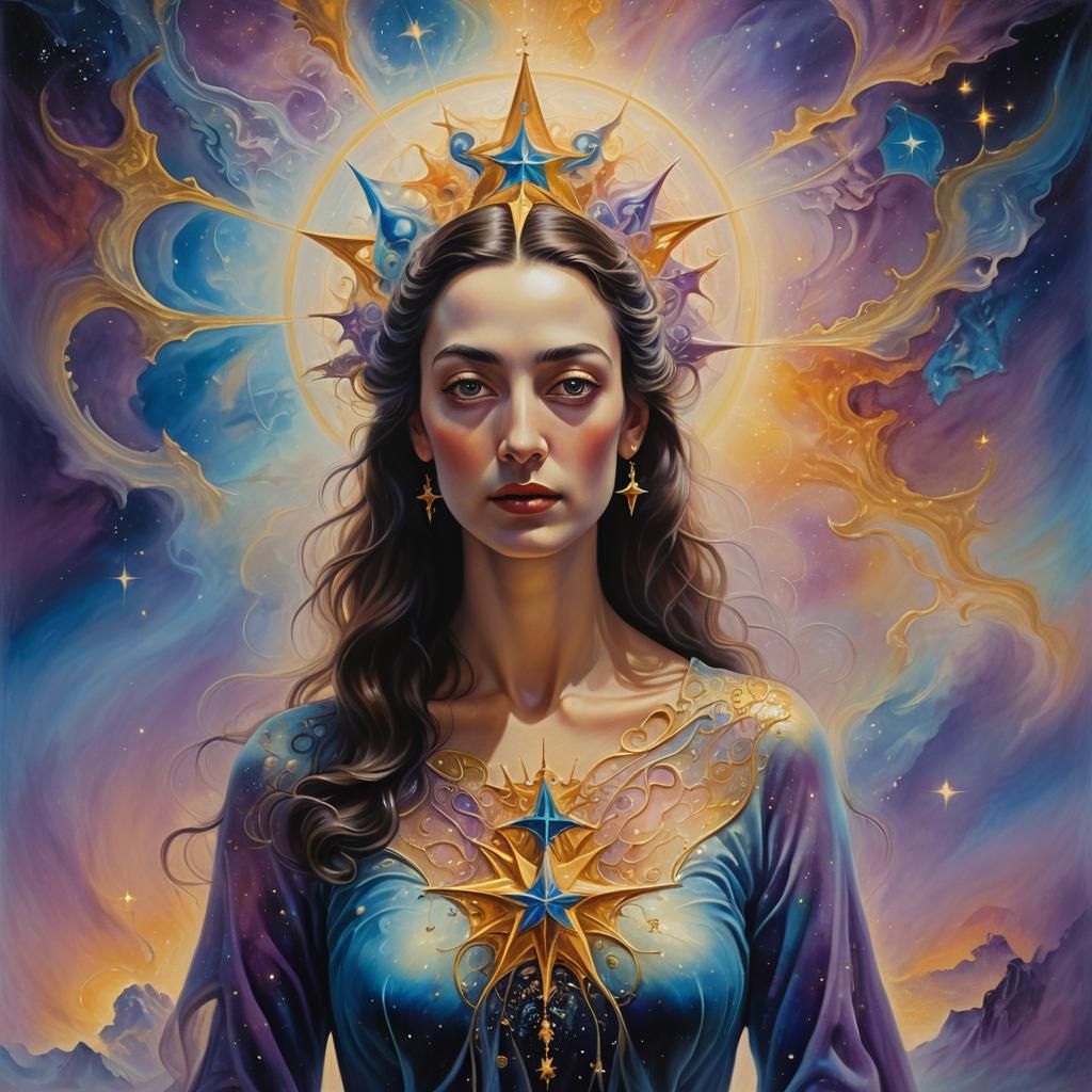 Ethereal Woman in Mystical Realm: Surreal Oil Painting