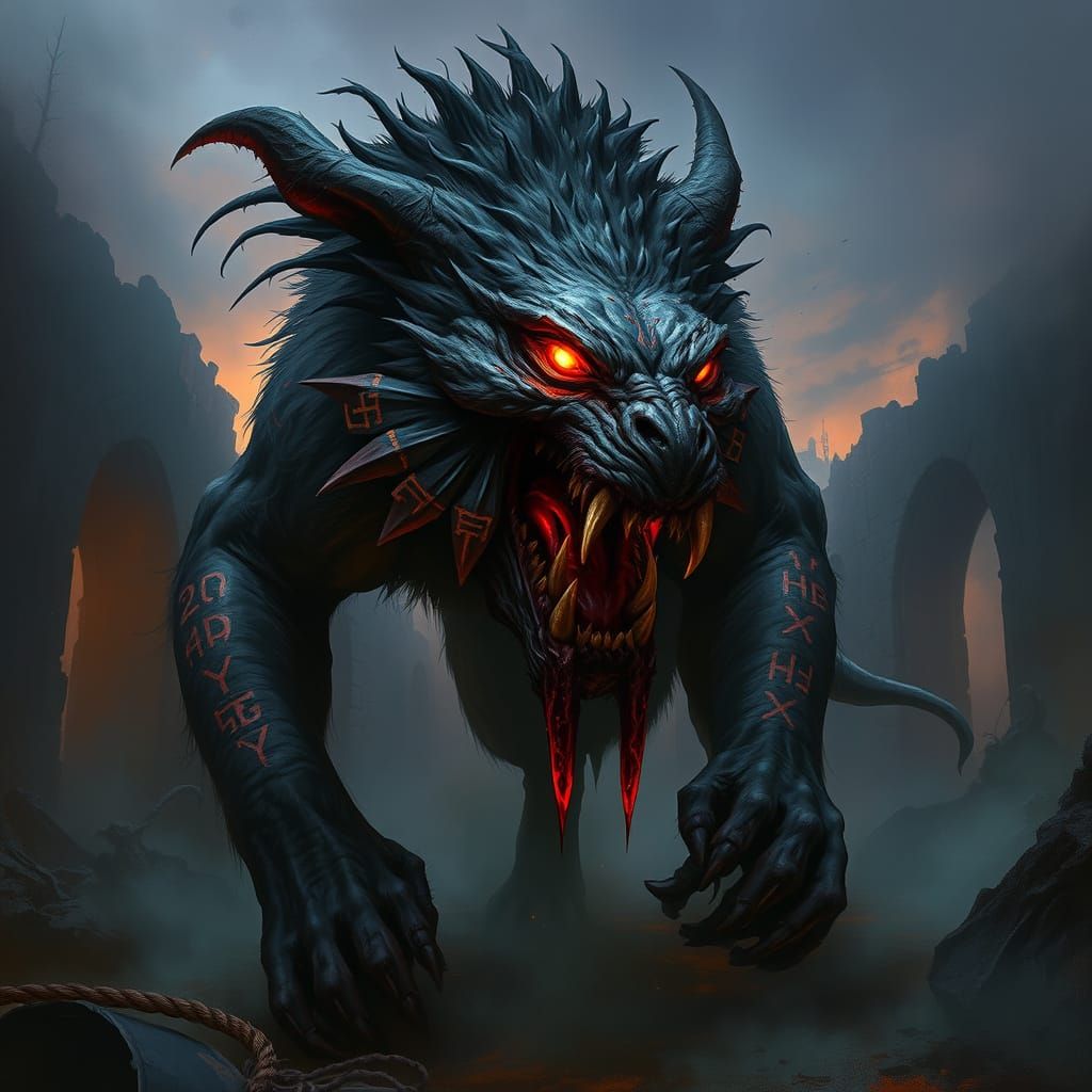 Monstrous Hound in Misty Ruins