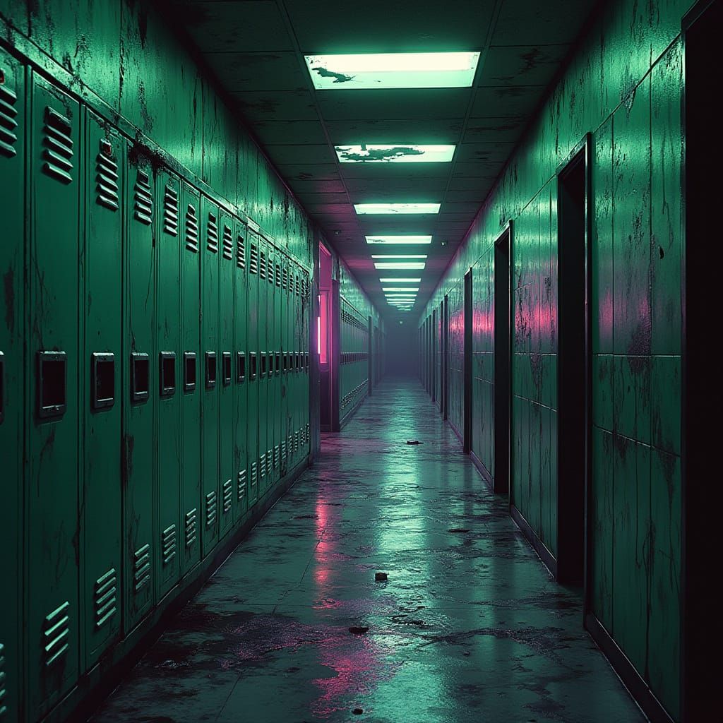 Surreal 90s Horror Scene with Glitch Effects