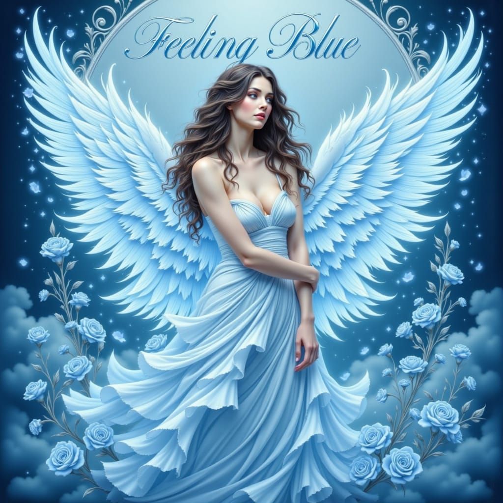 Art Nouveau Angelic Maiden Expressing "Feeling Blue"