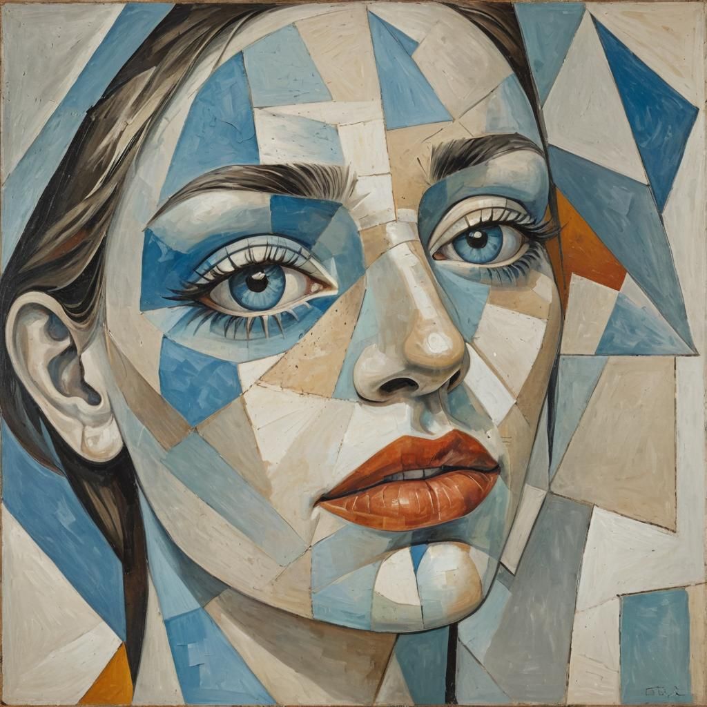 Abstract Woman in Cubist Style with Geometric Shapes