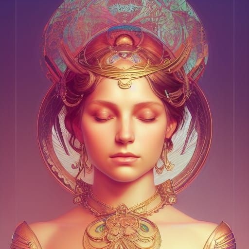 Radiant Goddess Portrait in Art Nouveau Style