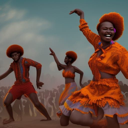 Stylized Afro People Dancing: Fantasy Concept Art