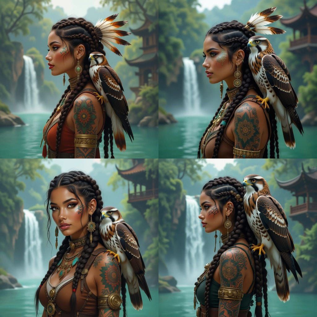 Mystical Steampunk Character with Hawk Perch