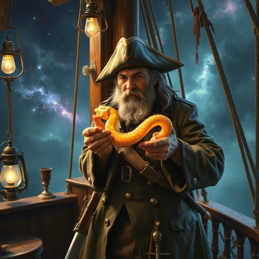 Space Pirate Captain with Serpent Artifact Impressionist Pai...