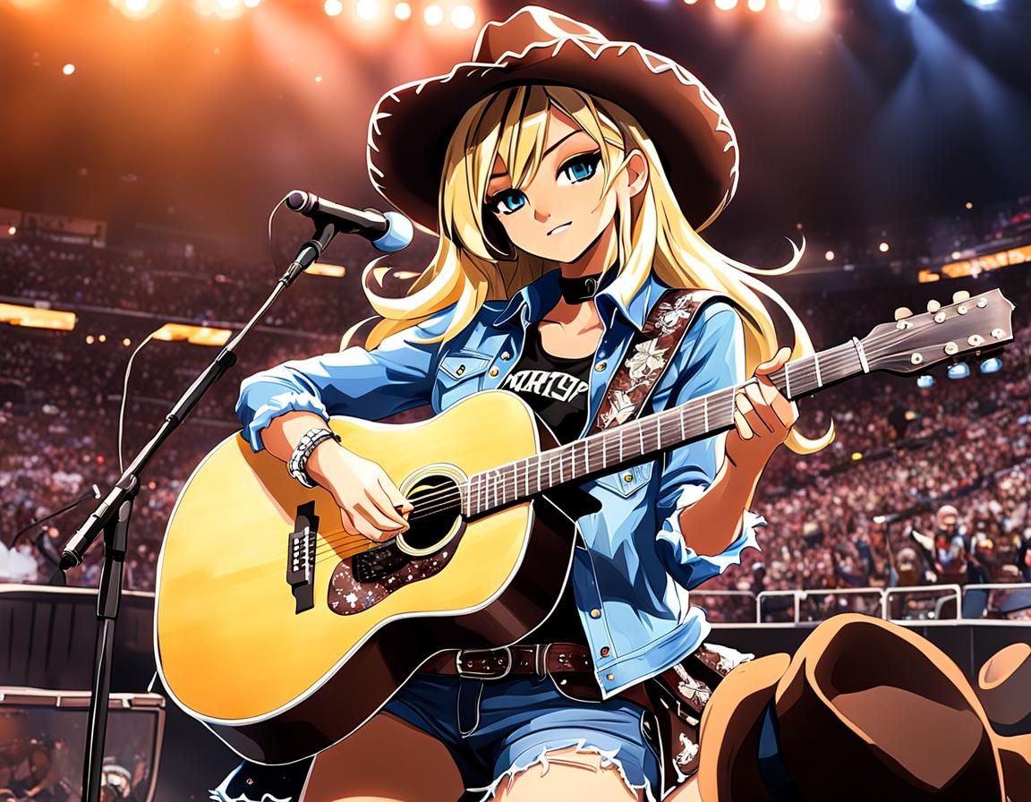 Anime Cowgirl Plays Guitar