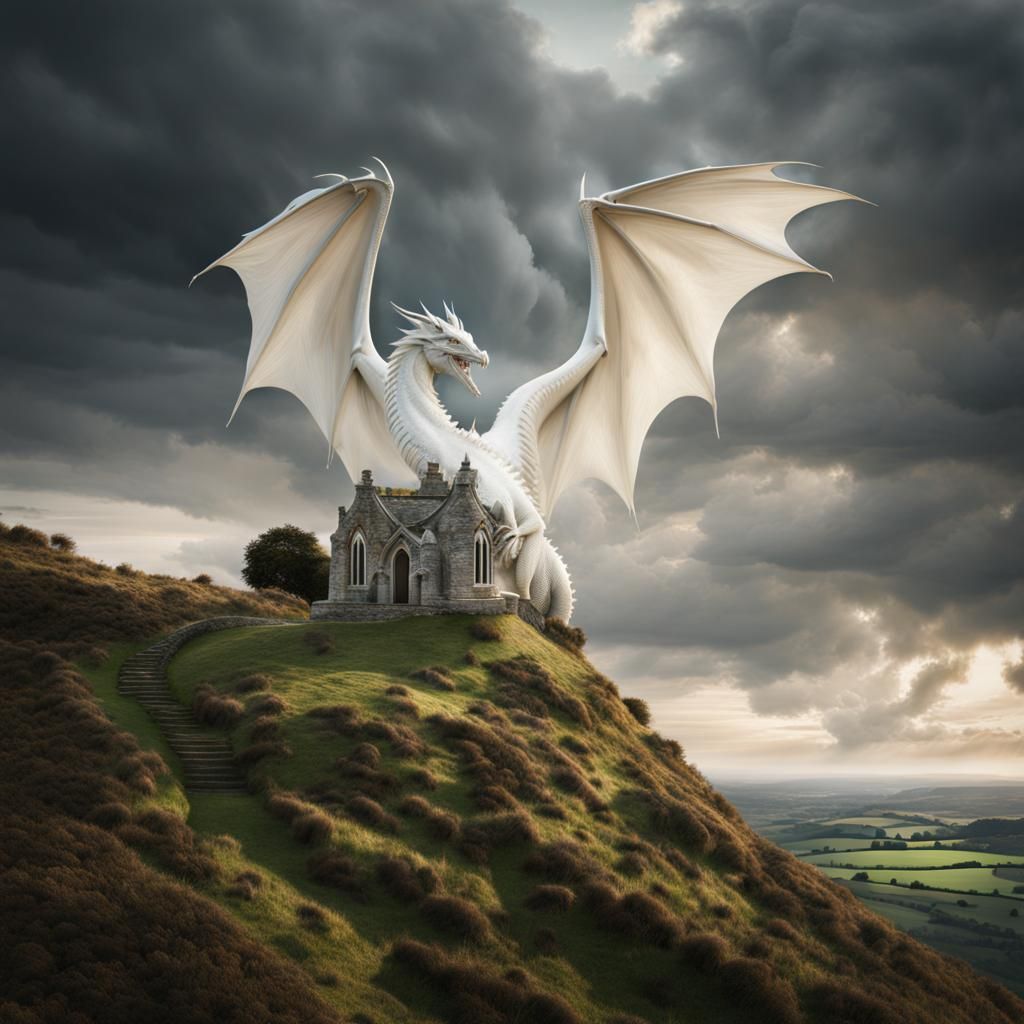 White Dragon Over Hilltop Chapel: Digital Matte Painting