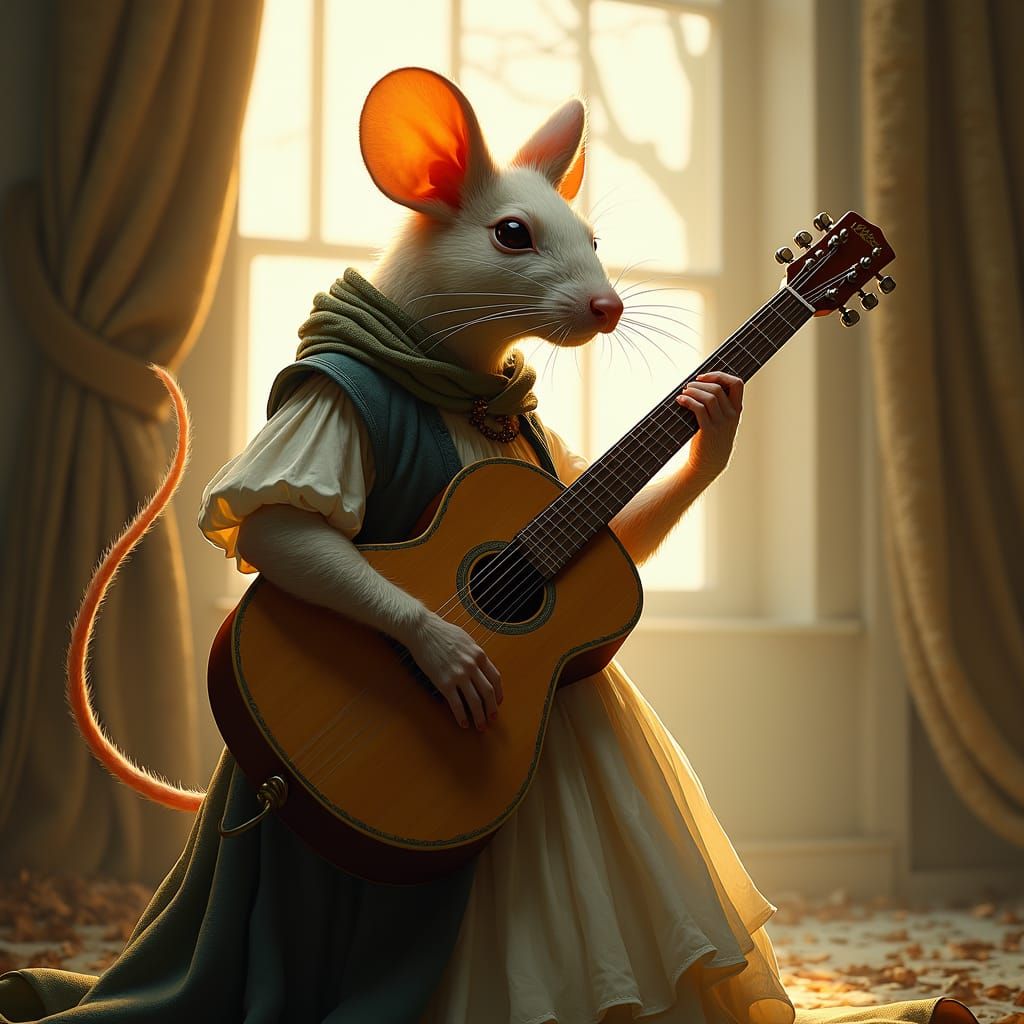 Mouse in Costume Plays Guitar: Fantasy Art