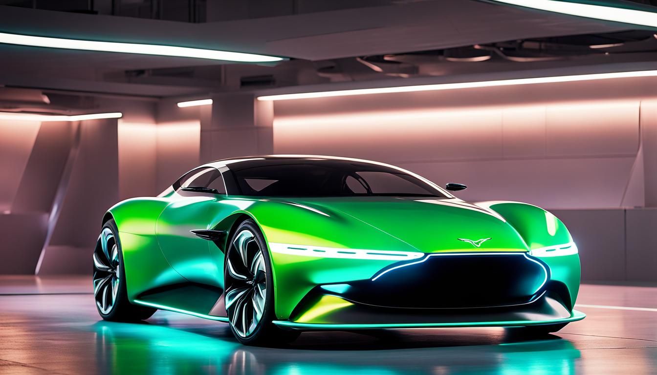 Futuristic Neon Green Electric Aston Martin Coupe