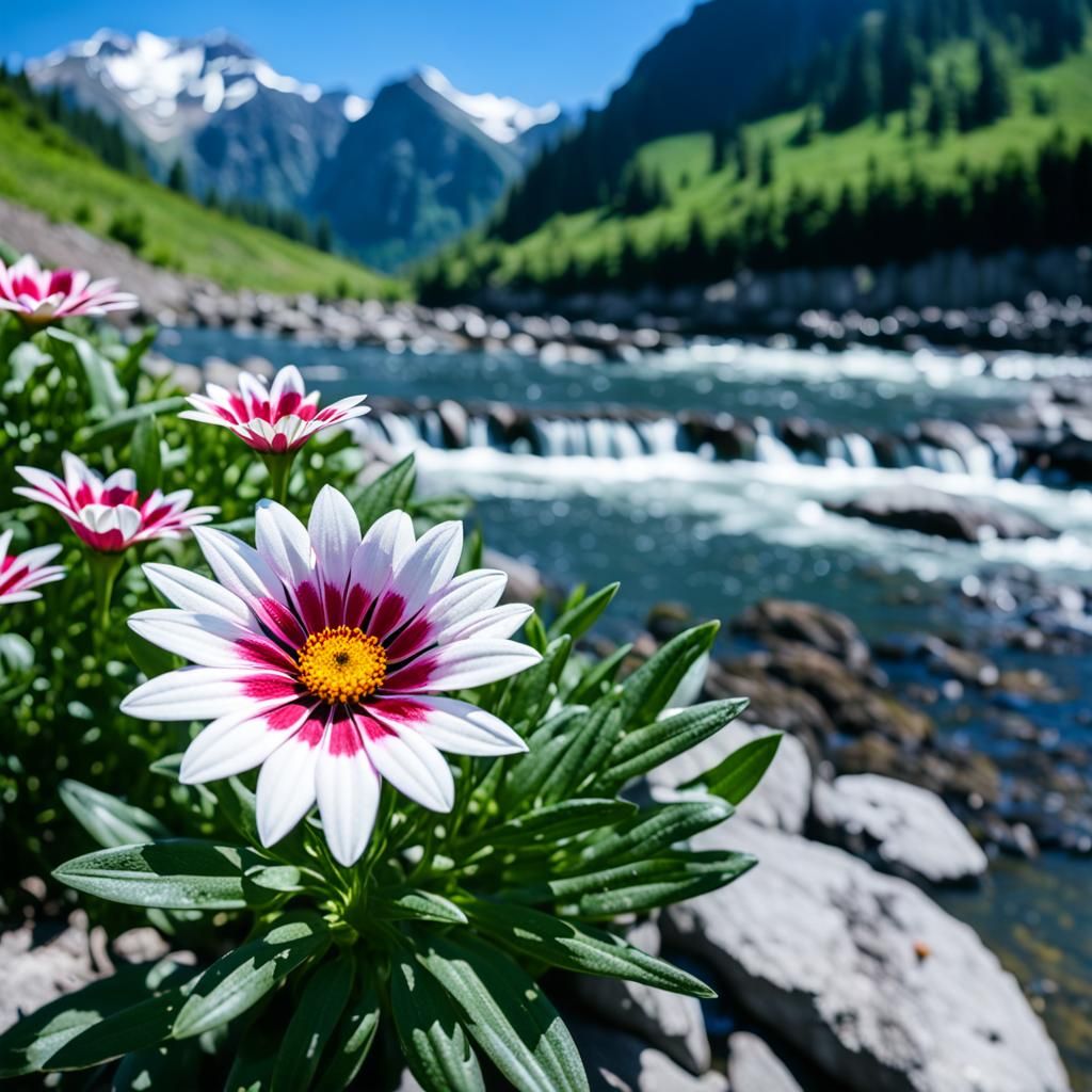 Gazania Flowers Bloom by Mountain River: Professional Photog...
