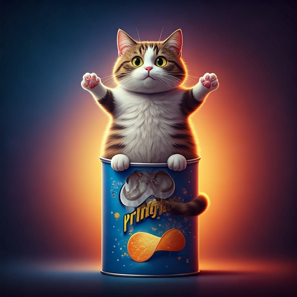 Chubby Cat Stuck in Pringles Can, 3D Render
