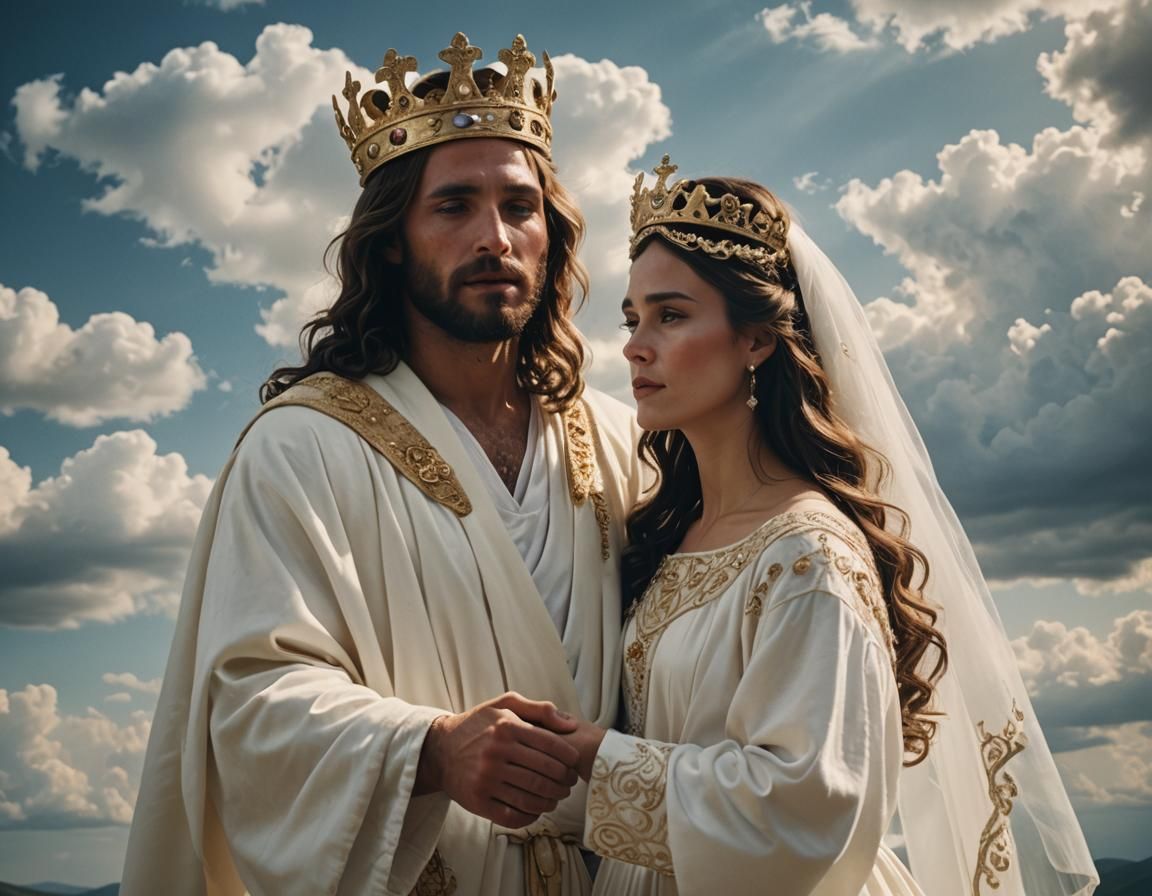 Jesus and Bride Embrace in Heavenly Cinematic Scene