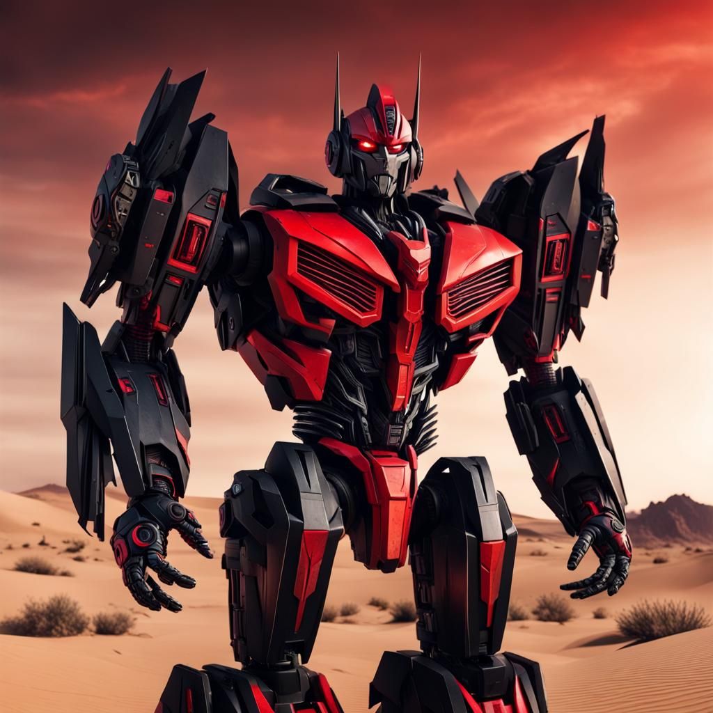 Evil Transformers Robot in Desert Landscape