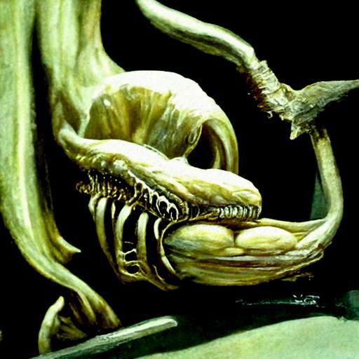Detailed Mushroom Xenomorph as Oil Painting