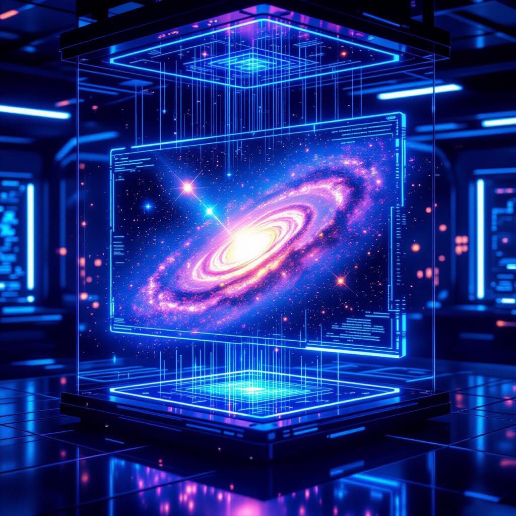 Holographic Galaxy Map in Futuristic Lab