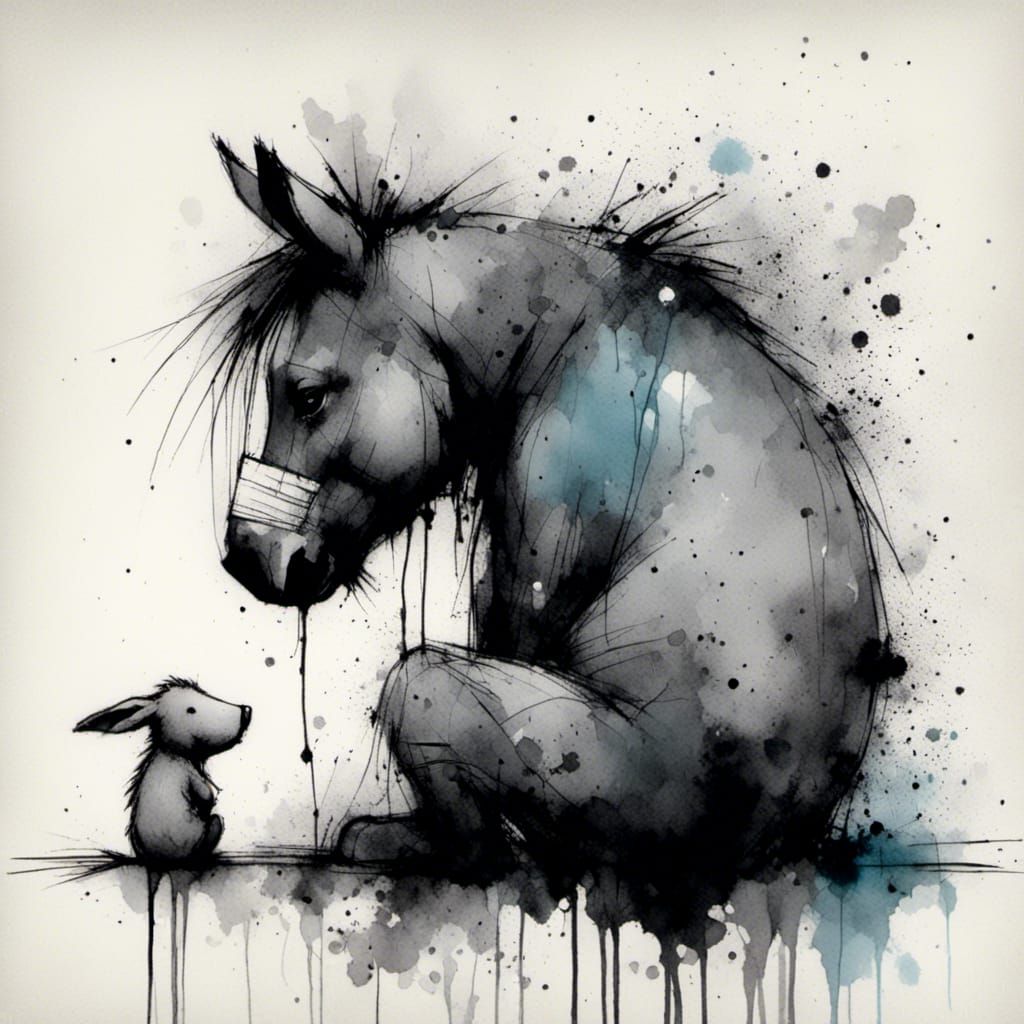 Eeyore in Charcoal and Ink Style