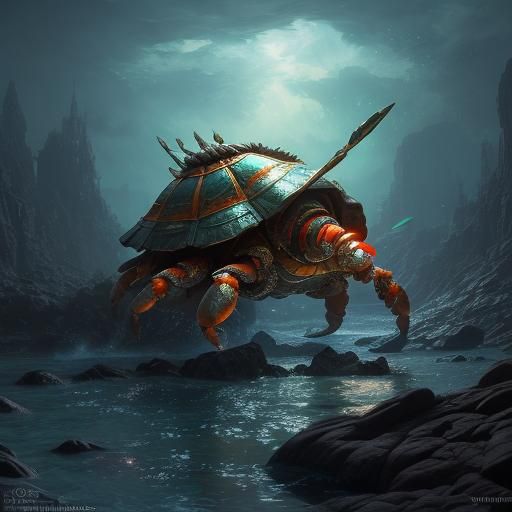 Opalescent Hermit Crab Pearl Diorama, CGI Fine Art