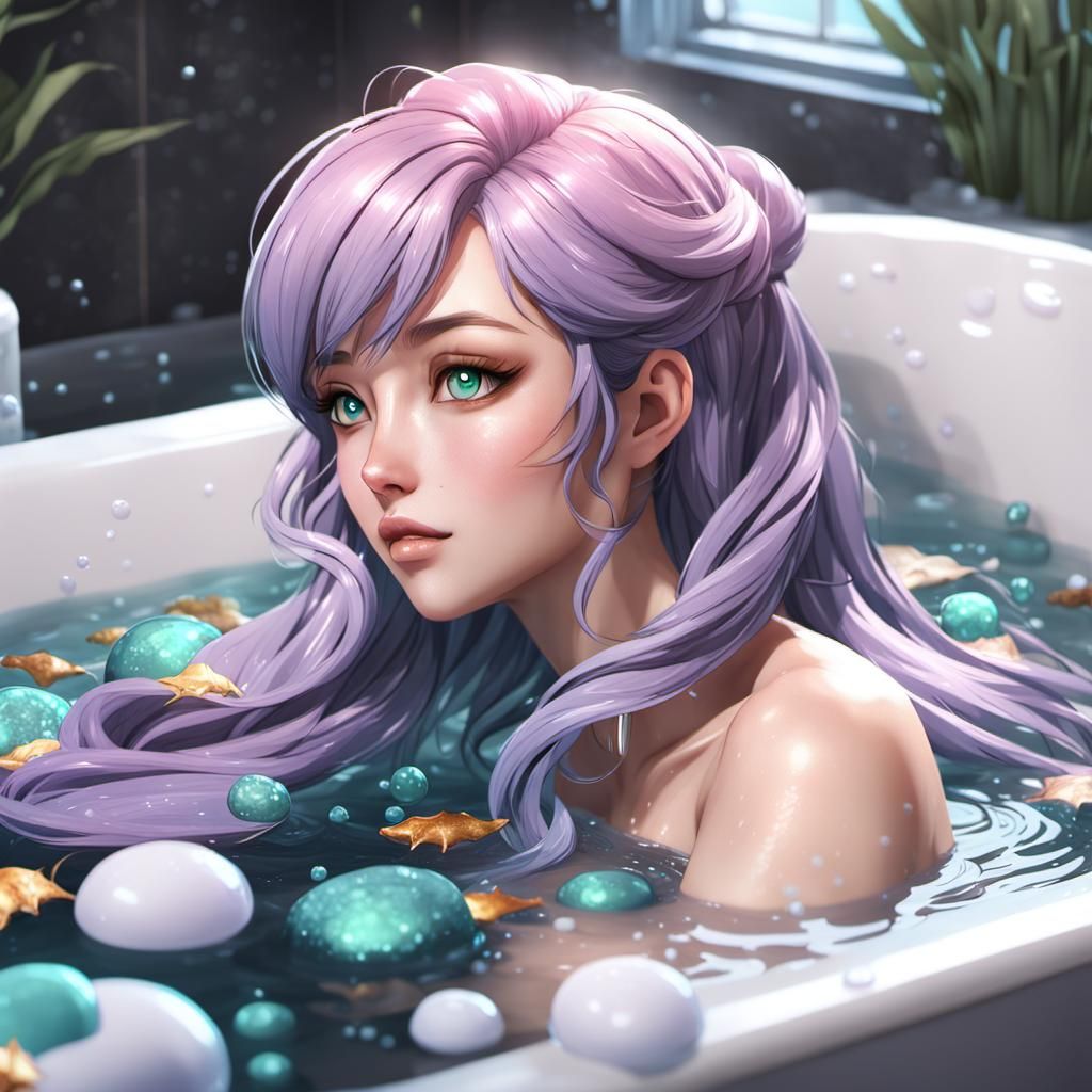 Mermaid in Bubble Bath with Speech Bubble