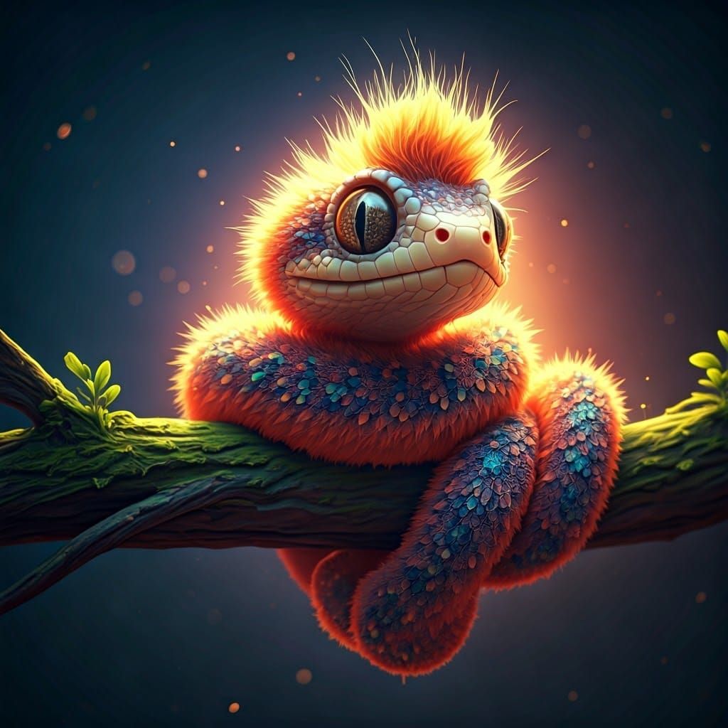 Adorable Furry Snake in Vibrant 3D Digital Art