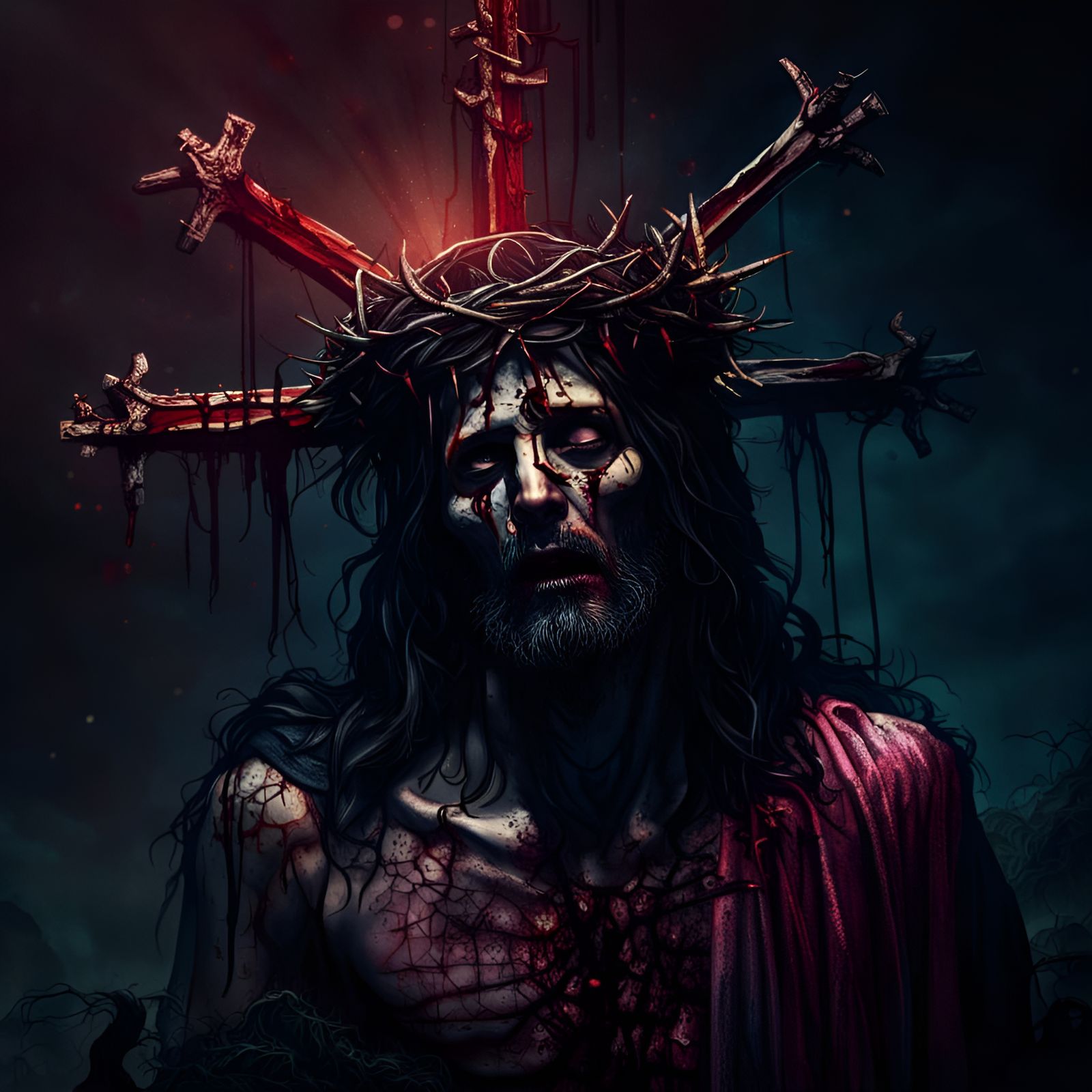 Dying Christ with Zombie Nuns: Matte Painting