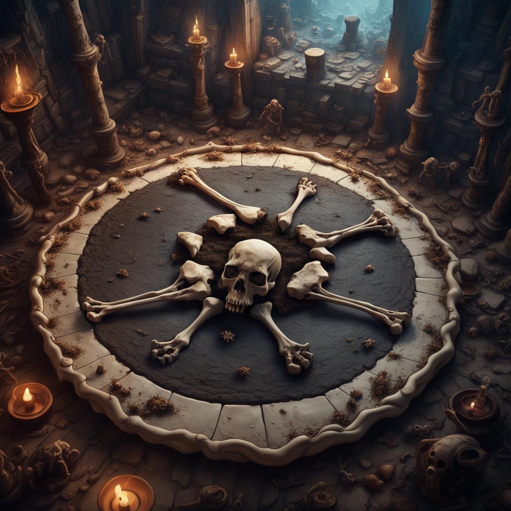 Human Bone Floor with Pie: Detailed Matte Painting