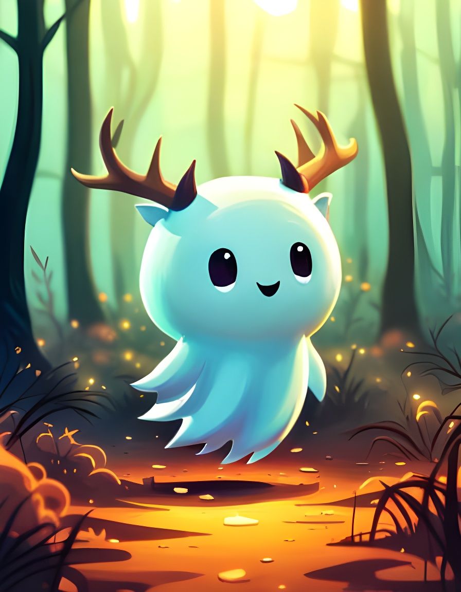 Chibi Ghost with Antlers in Burtonesque Style