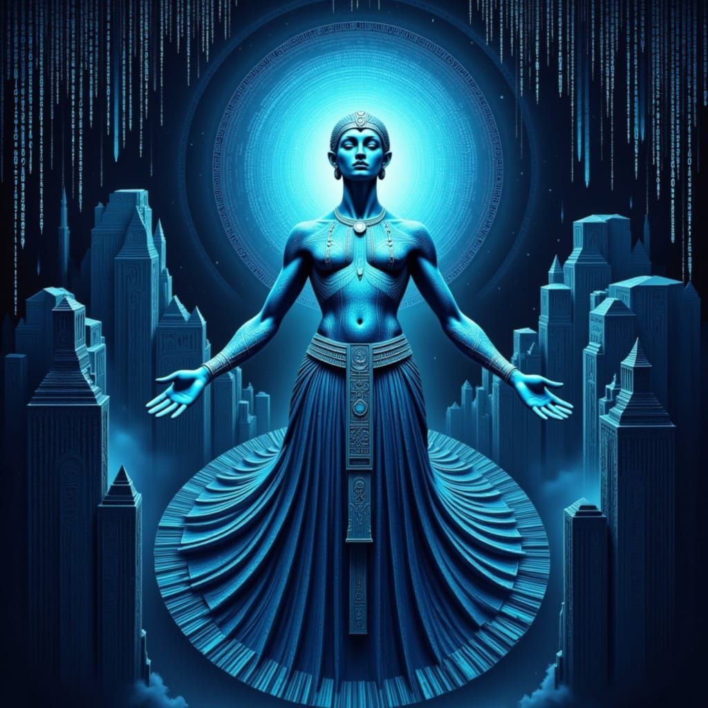 Divine Digital Oracle in Golden Pixelated Glory