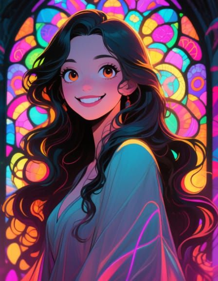 Psychedelic Manga Portrait of a Smiling Beauty