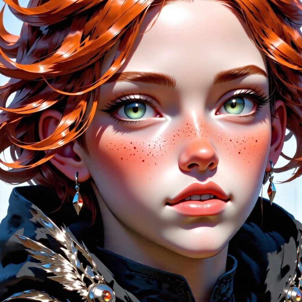 Redhead Woman Smiling with Tongue Out, Fluttering Hair