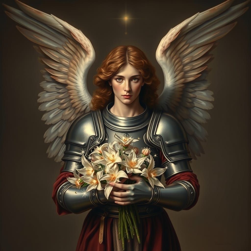 Renaissance Angel with Starlight Flowers in Flemish Style