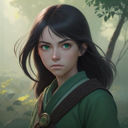 Anime Woman with Luminous Eyes in Ghibli Style