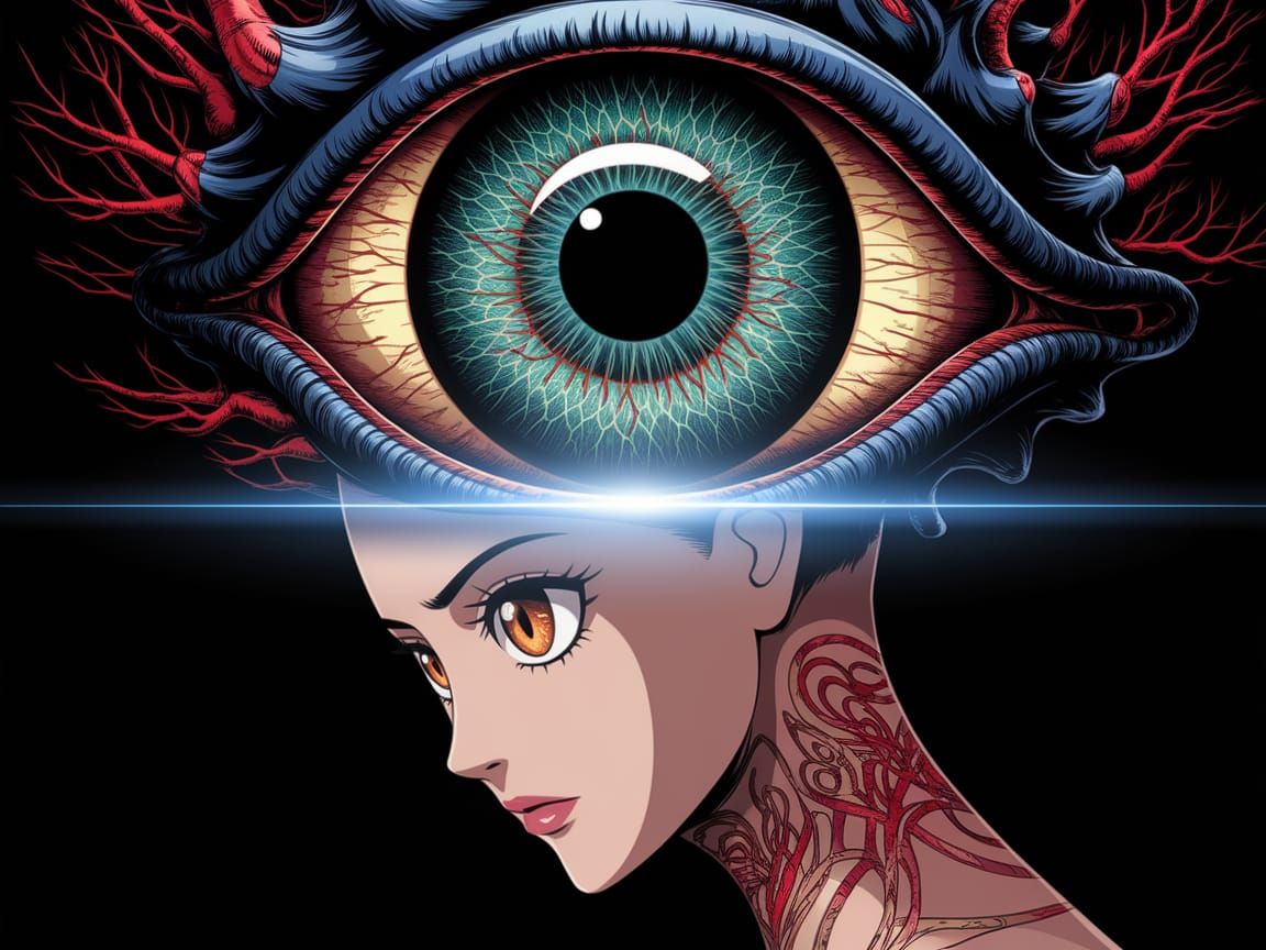 Anime Face Gazing at Colossal Eye