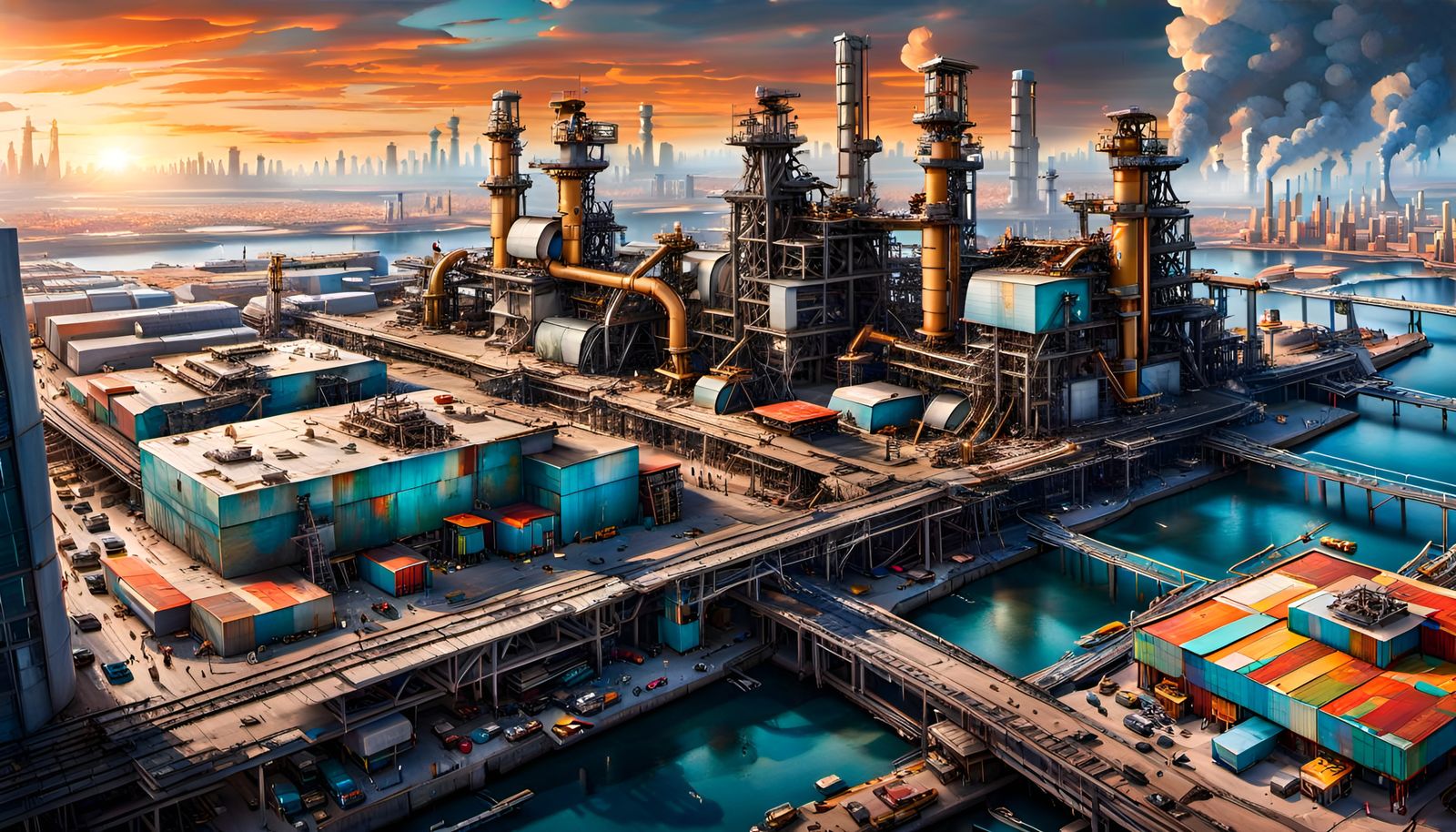 Detailed Post-Industrial Wasteland Oil Painting