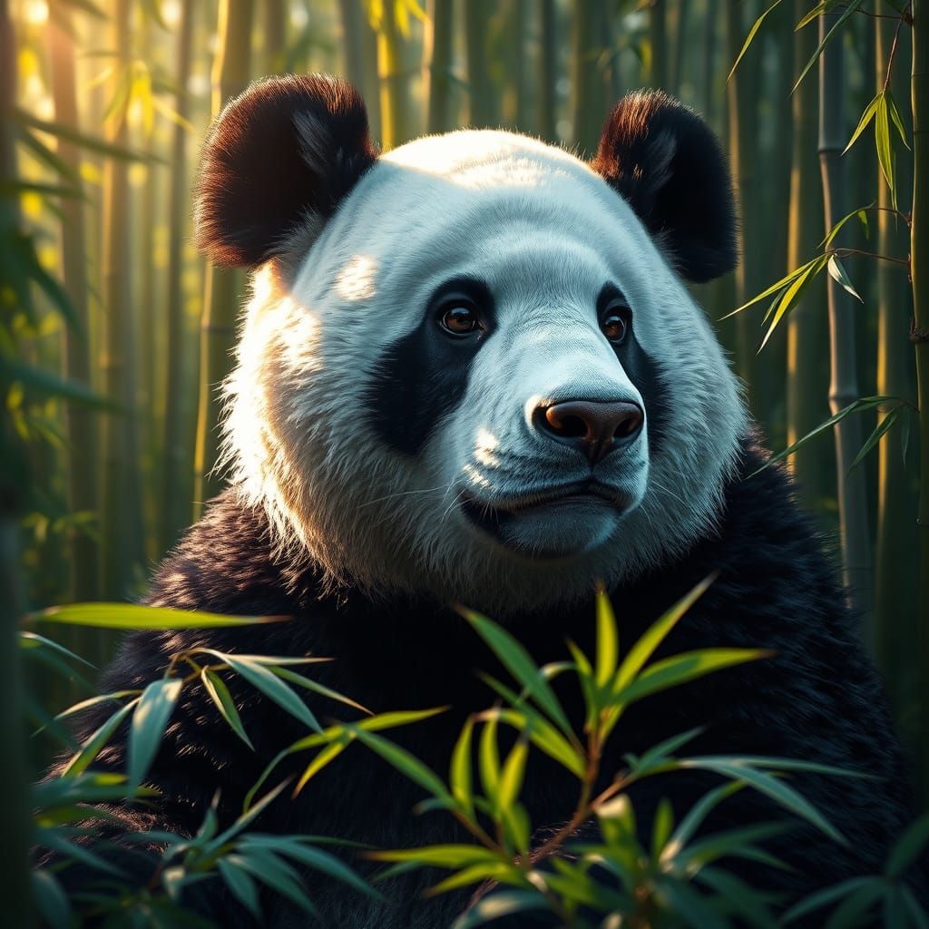 Serene Panda Amidst Bamboo Forest in Vibrant Art