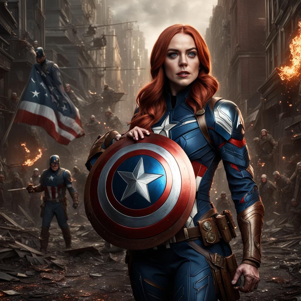 Lindsey Lohan as Captain America in Detailed Painting